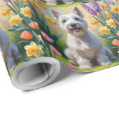 Skye Terrier Dog Frühlingsblumen Malerei Geschenkpapier (Rolleneckpunkt)
