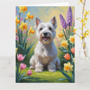 Skye Terrier Dog Frühlingsblumen Malerei Karte