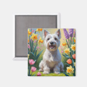 Skye Terrier Dog Frühlingsblumen Malerei Magnet (Vorderseite/Rückseite)