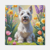 Skye Terrier Dog Frühlingsblumen Malerei Magnet (Vorne)