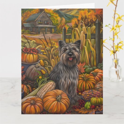 Skye Terrier Dog Herbsternte Erntedank Karte (Gelbe Blume)