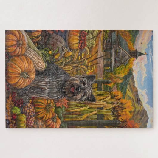 Skye Terrier Dog Herbsternte Erntedank Puzzle (Horizontal)