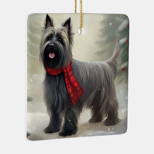 Skye Terrier Dog in Snow Weihnachten Keramikornament (Rechts)