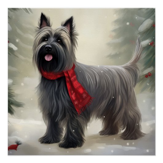 Skye Terrier Dog in Snow Weihnachten Poster (Vorderseite)