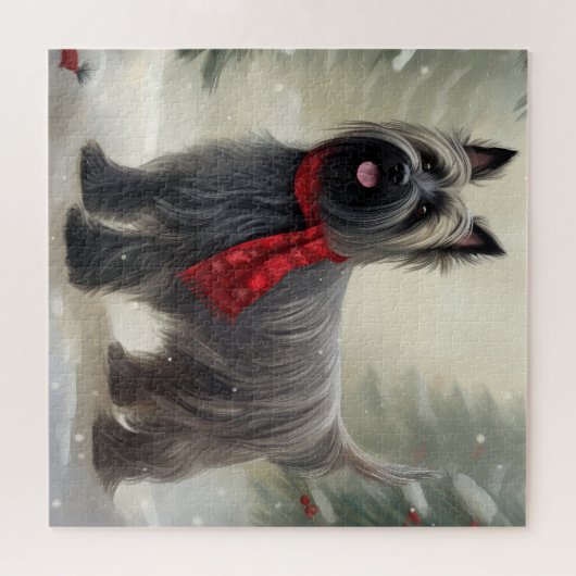 Skye Terrier Dog in Snow Weihnachten Puzzle (Horizontal)