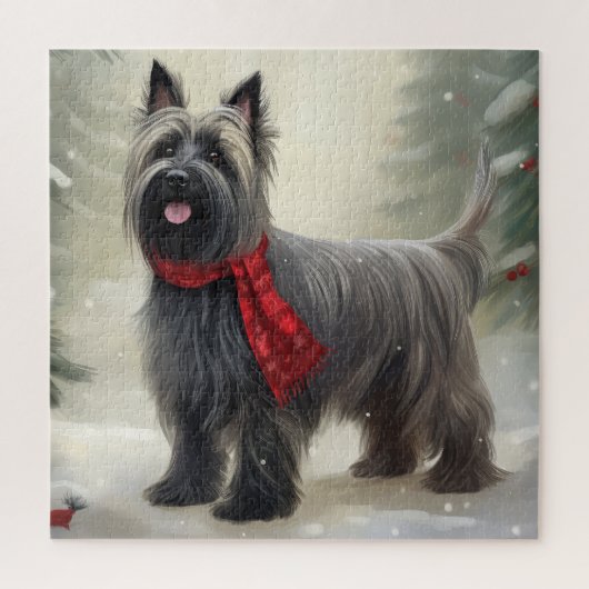 Skye Terrier Dog in Snow Weihnachten Puzzle (Vertikal)