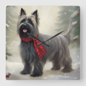 Skye Terrier Dog in Snow Weihnachten Quadratische Wanduhr (Vorderseite)
