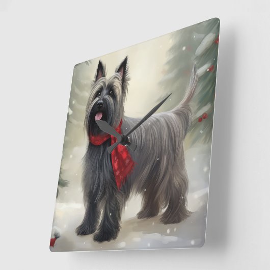 Skye Terrier Dog in Snow Weihnachten Quadratische Wanduhr (Winkel)
