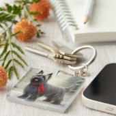 Skye Terrier Dog in Snow Weihnachten Schlüsselanhänger (Vorderseite rechts)