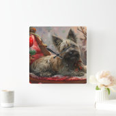 Skye Terrier Dog Weihnachtsfest Quadratische Wanduhr (Zuhause)