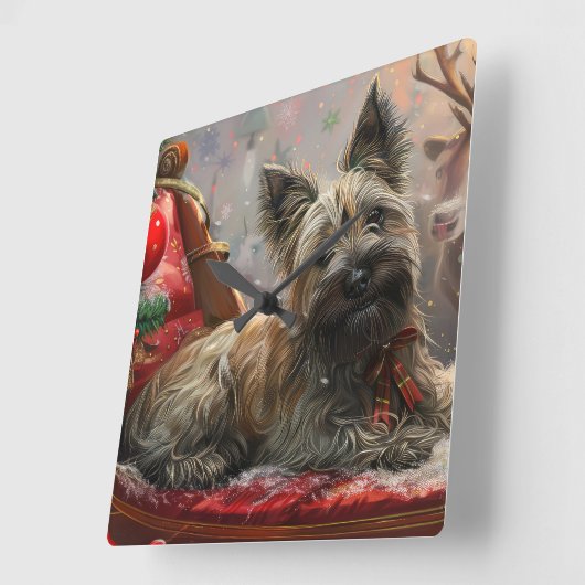 Skye Terrier Dog Weihnachtsfest Quadratische Wanduhr (Winkel)