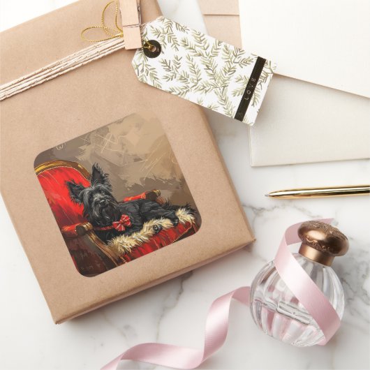 Skye Terrier Dog Weihnachtsfest Quadratischer Aufkleber (Schenken)