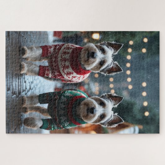 Skye Terrier Dogs Christmas Snow Holiday  Puzzle (Horizontal)