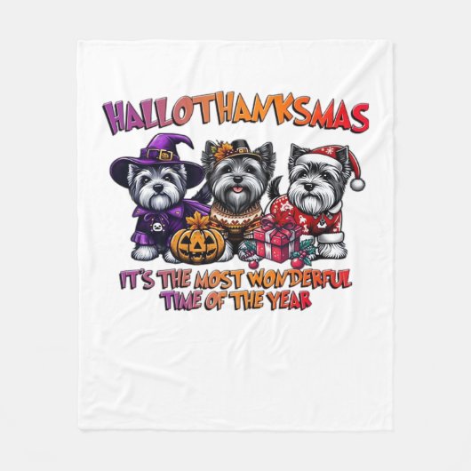 Skye Terrier Halloween Erntedank Weihnachtsklas Fleecedecke (Vorderseite)