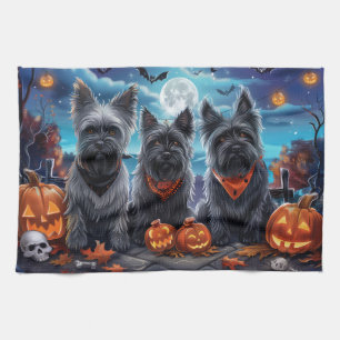 Skye Terrier Halloween Gruselig  Geschirrtuch
