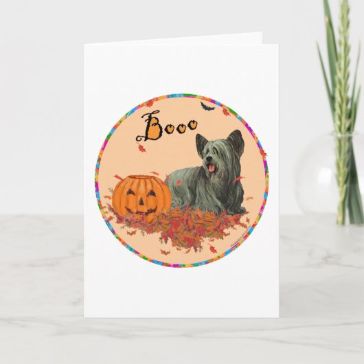 Skye Terrier Halloween Karte (Vorderseite)