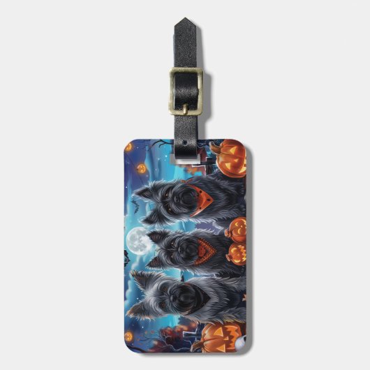 Skye Terrier Halloween Spooky Gepäckanhänger (Vorderseite vertikal)