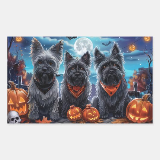 Skye Terrier Halloween Spooky Rechteckiger Aufkleber (Vorderseite)