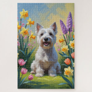 Skye Terrier Hund Frühlingsblumen Malerei Puzzle