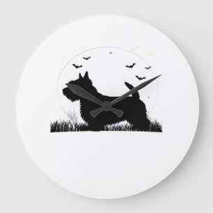 Skye Terrier Hund � Halloween Mond Silhouette Klas Große Wanduhr