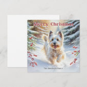Skye Terrier Hund im Schnee frohe Weihnachten (Vorne/Hinten)
