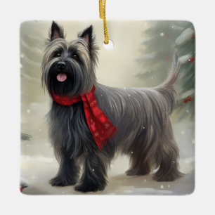 Skye Terrier Hund im Schnee Weihnachten  Keramikornament