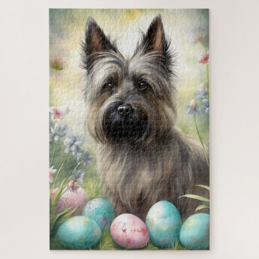 Skye Terrier Hund mit Ostereiern Urlaub Puzzle (Vertikal)
