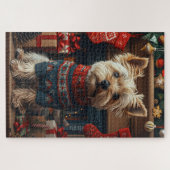 Skye Terrier Hund mit Weihnachtsgeschenken Kamin Puzzle (Horizontal)