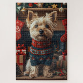 Skye Terrier Hund mit Weihnachtsgeschenken Kamin Puzzle (Vertikal)