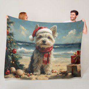 Skye Terrier Hund Weihnachten Vintage Strand Fleecedecke
