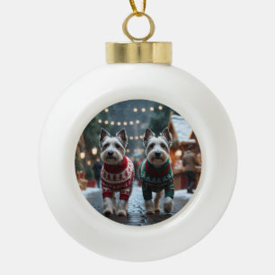 Skye Terrier Hunde Weihnachten Schnee Urlaub  Keramik Kugel-Ornament
