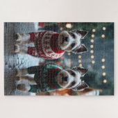 Skye Terrier Hunde Weihnachten Schnee Urlaub Puzzle (Horizontal)