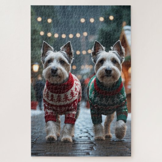 Skye Terrier Hunde Weihnachten Schnee Urlaub Puzzle (Vertikal)