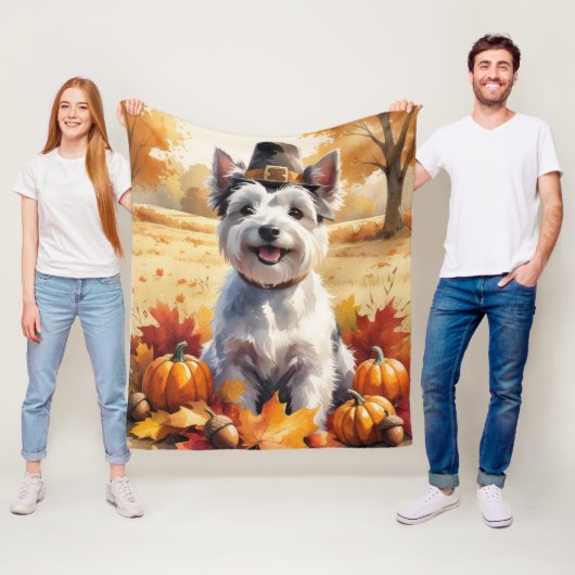 Skye Terrier im Herbst hinterlässt Erntedank Art Fleecedecke (Beispiel)