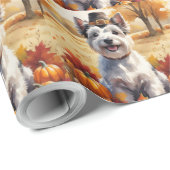 Skye Terrier im Herbst hinterlässt Erntedank Art Geschenkpapier (Rolleneckpunkt)