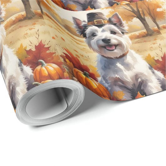 Skye Terrier im Herbst hinterlässt Erntedank Art Geschenkpapier (Rolleneckpunkt)