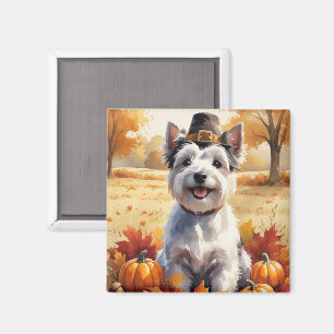 Skye Terrier im Herbst hinterlässt Erntedank Art Magnet