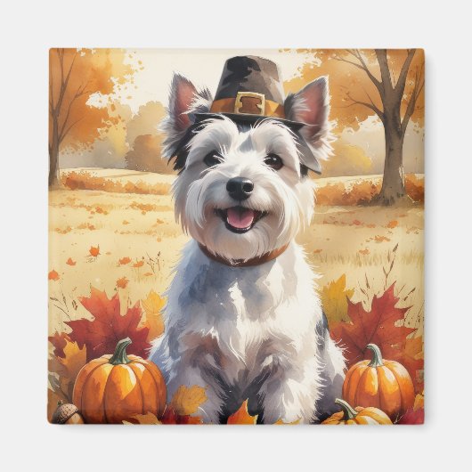 Skye Terrier im Herbst hinterlässt Erntedank Art Magnet (Vorne)