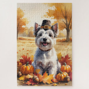 Skye Terrier im Herbst hinterlässt Erntedank Art Puzzle