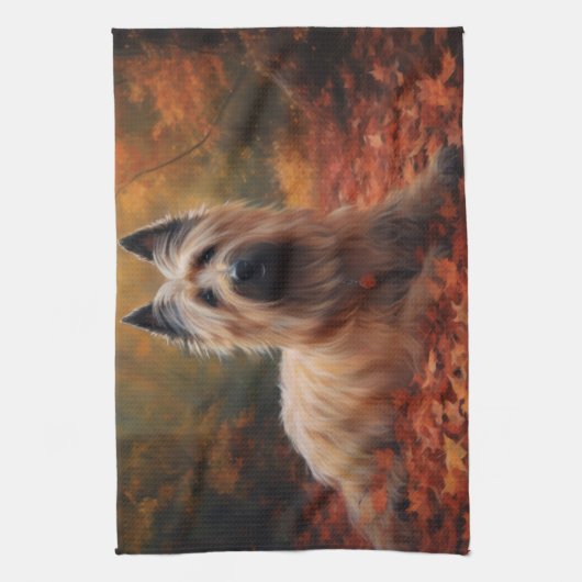 Skye Terrier im Herbst Leaves Fall Inspiriert Geschirrtuch (Vertikal)