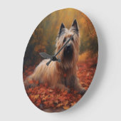 Skye Terrier im Herbst Leaves Fall Inspiriert Große Wanduhr (Winkel)