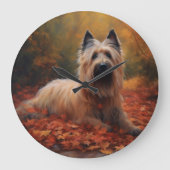 Skye Terrier im Herbst Leaves Fall Inspiriert Große Wanduhr (Vorderseite)