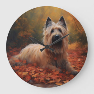 Skye Terrier im Herbst Leaves Fall Inspiriert Große Wanduhr