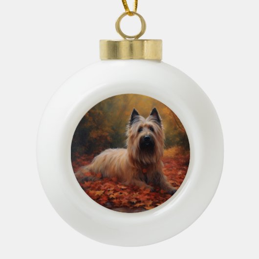 Skye Terrier im Herbst Leaves Fall Inspiriert Keramik Kugel-Ornament (Vorderseite)