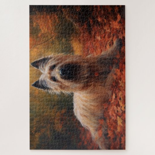 Skye Terrier im Herbst Leaves Fall Inspiriert Puzzle (Vertikal)