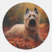 Skye Terrier im Herbst Leaves Fall Inspiriert Runder Aufkleber (Vorderseite)