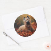 Skye Terrier im Herbst Leaves Fall Inspiriert Runder Aufkleber (Umschlag)