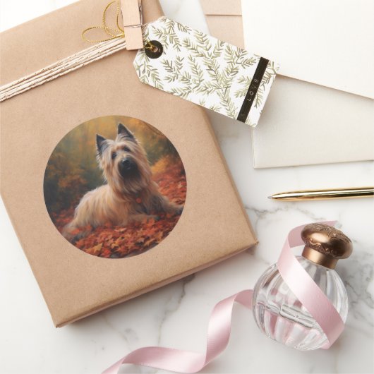 Skye Terrier im Herbst Leaves Fall Inspiriert Runder Aufkleber (Schenken)
