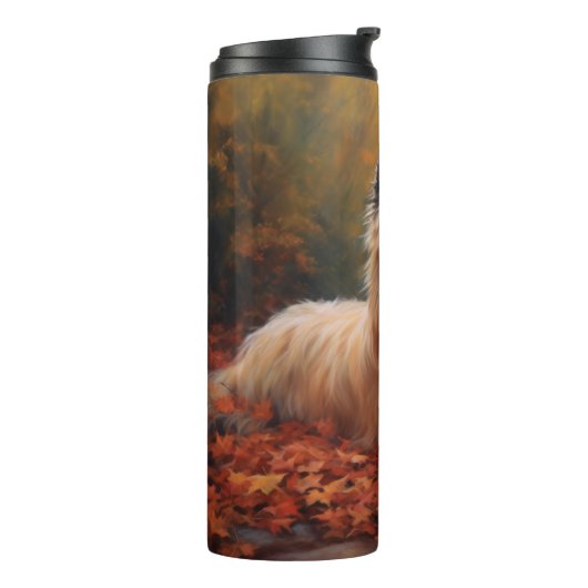 Skye Terrier im Herbst Leaves Fall Inspiriert Thermosbecher (Nach links gedreht)