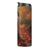 Skye Terrier im Herbst Leaves Fall Inspiriert Thermosbecher (Nach rechts gedreht)